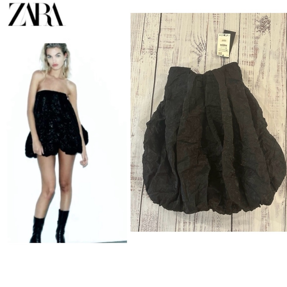 NWT ZARA Women’s XS BLACK ORGANZA BALLOON DRESS SPECIAL EDITION Built In Shorts
